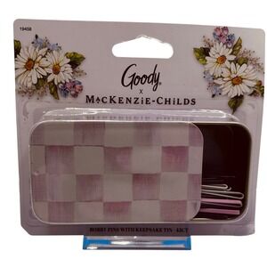 Goody x MacKenzie-Childs Bobby Pins with Pink Checkered Keepsake Tin 45ct NEW